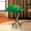 Stolní lampa BANKIR patina, ZELENÉ sklo