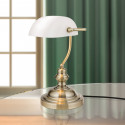 Stolní stylová lampa BANKIR patina BÍLÉ sklo