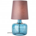 Velká stolní lampa HYDRA modré sklo, hnědo-šedá textilie
