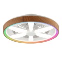 Stmívatelné LED svítidlo GAIANO dekor DŘEVO, reverzní VENTILÁTOR LED RGB